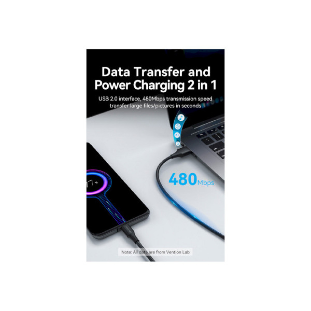 Дата кабель USB 2.0 AM to USB-C 3.0m 3.0A (18W) PVC black VENTION (CTHBI)