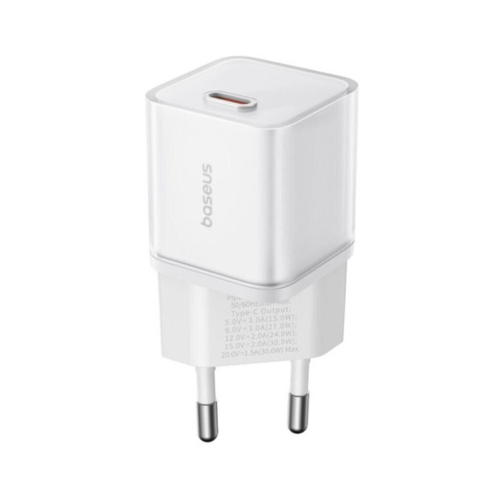 Зарядний пристрій Baseus 1xUSB-C 30W GaN5S white (P10162504213-00)