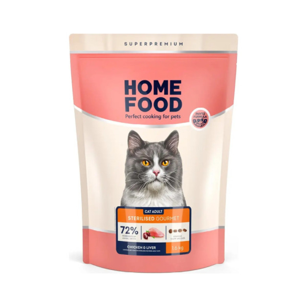 Сухий корм для кішок Home Food For sterilised з куркою та лівером 1.6 кг (4820235020194)