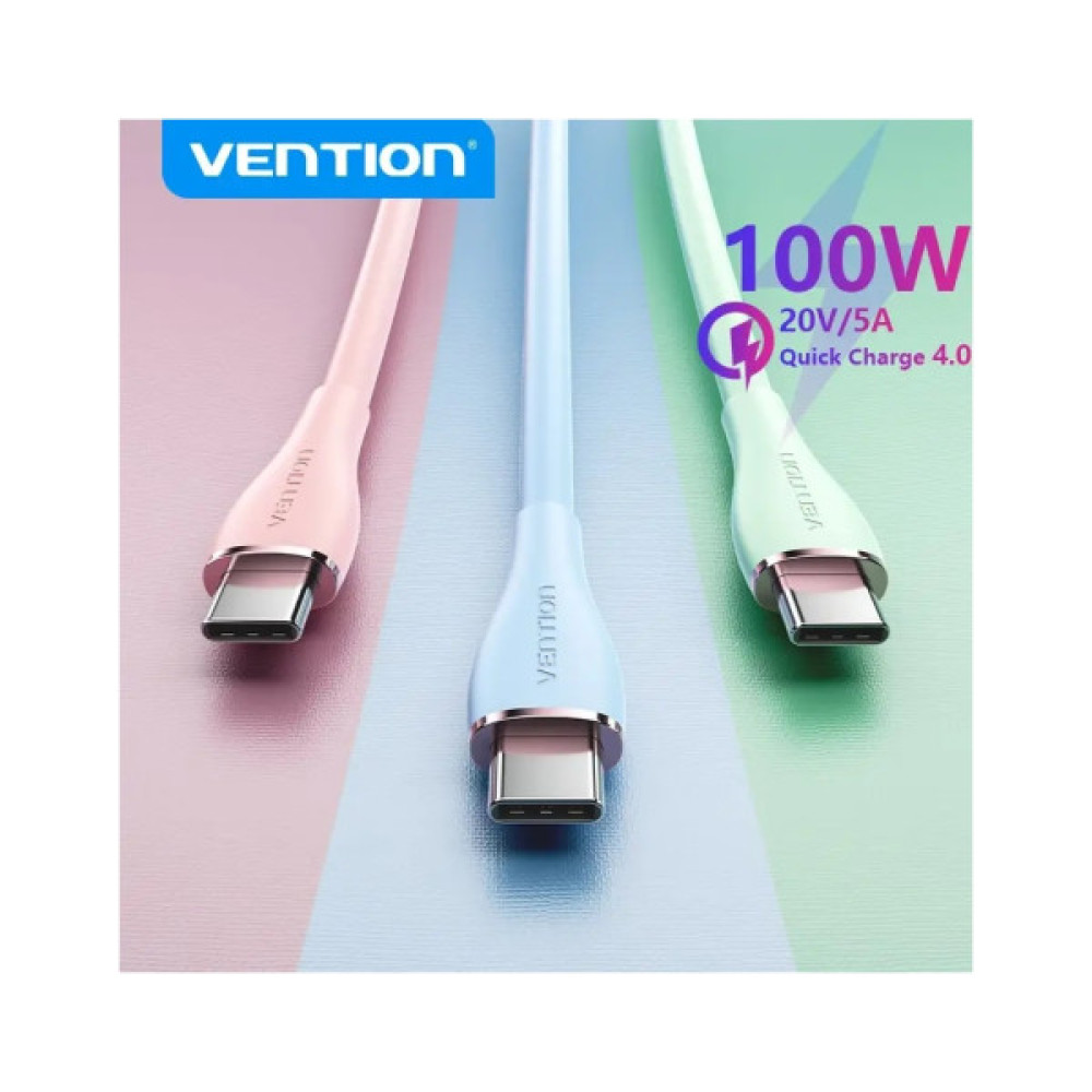 Дата кабель USB-C to USB-C 1.0m USB2.0 100W (20V/5A) Light Blue Silicone VENTION (TAWSF)