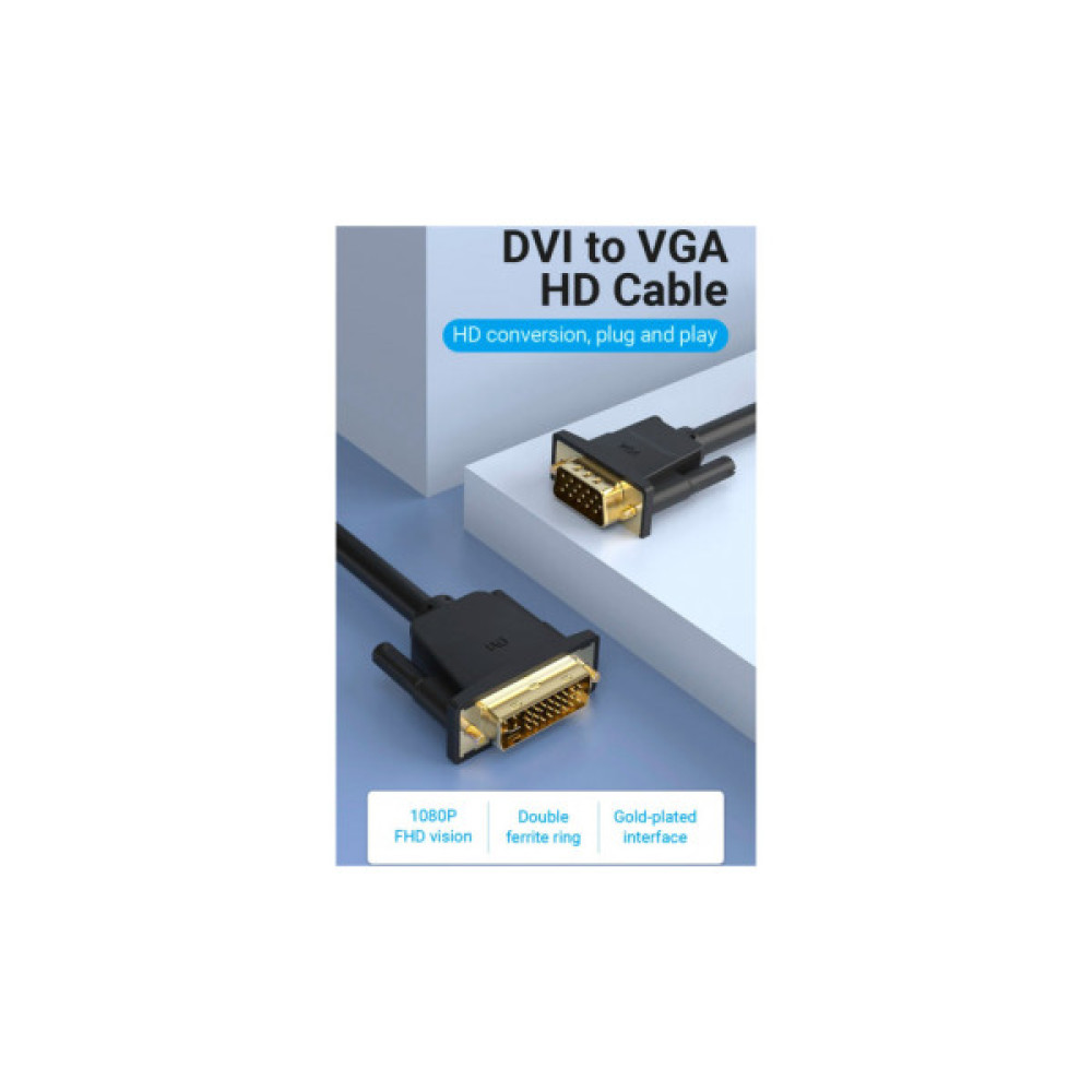 Кабель мультимедійний DVI M to VGA M 3.0m 24+5pin black Vention (EACBI)