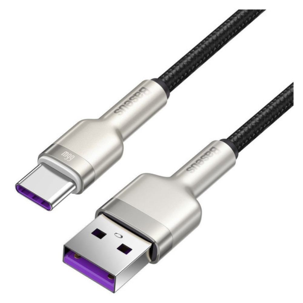 Дата кабель USB 3.1 AM to USB-C 0.25m 6.0A 66W Cafule Series Metal Black Baseus (CAKF000001)