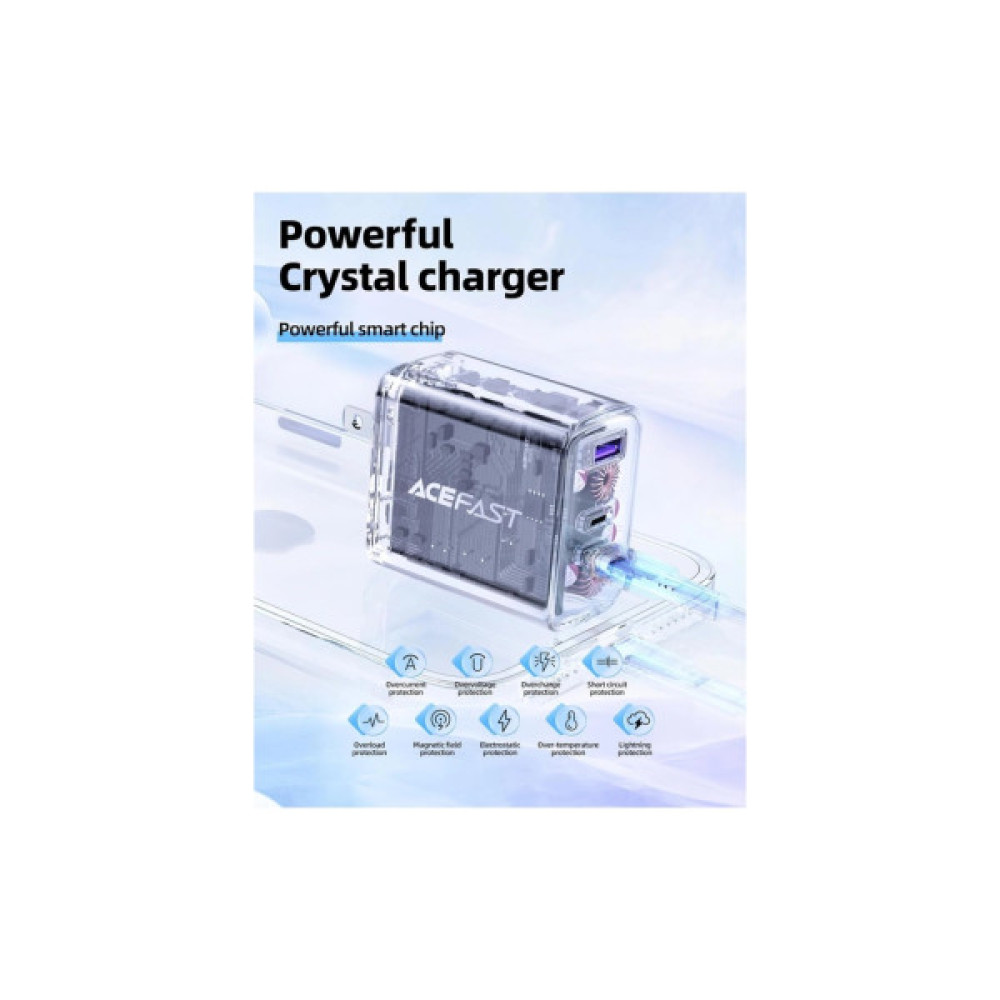Зарядний пристрій Acefast 3xUSB 65W (2xUSB-C+USB-A) Gan A45 Fast Charger Mountain mist (6974316282099)