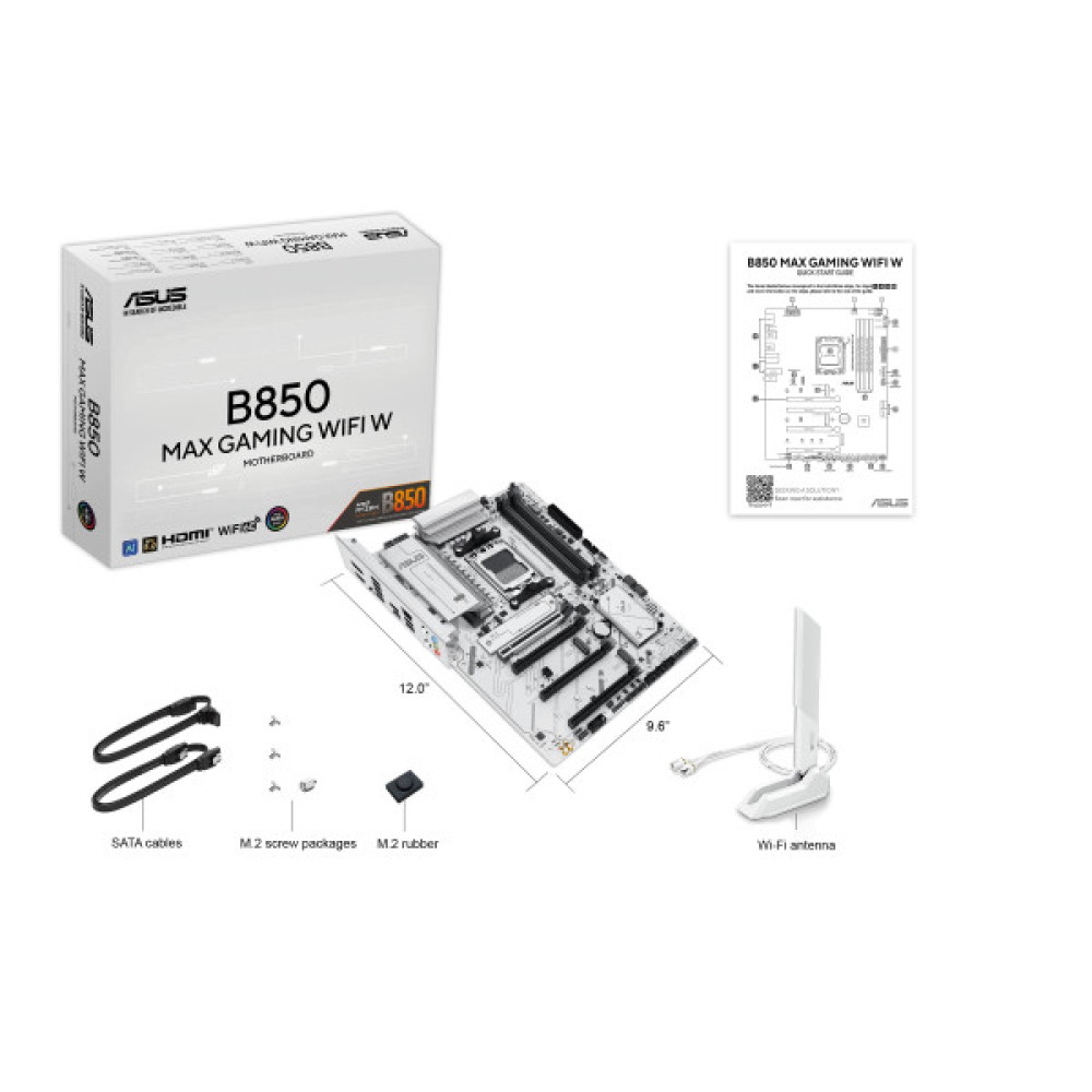 Материнcька плата ASUS B850 MAX GAMING WIFI W sAM5 B850 4xDDR5 M.2 HDMI DP Wi-Fi BT ATX білий