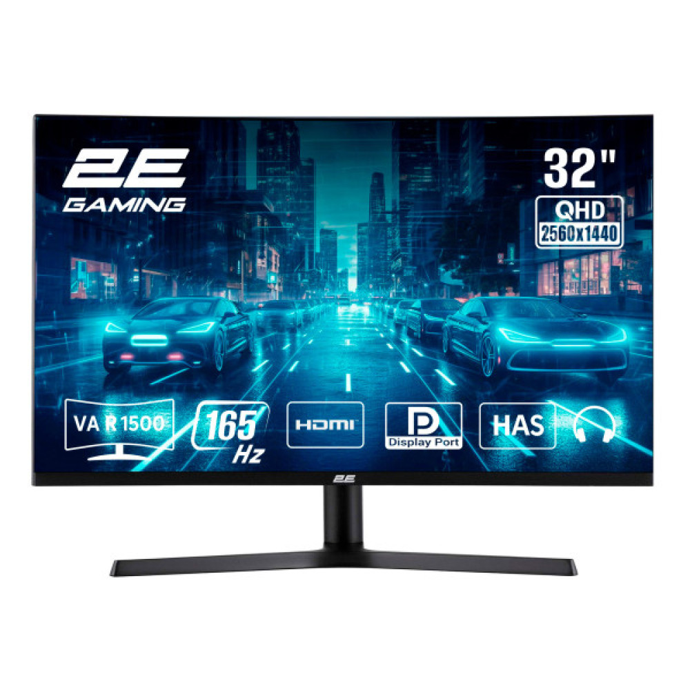 Монітор 2E GAMING 31.5" G3223B 2xHDMI, DP, VA, 2560x1440, 165Hz, 1ms, CURVED, FreeSync, HAS