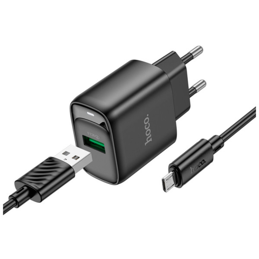 Зарядний пристрій HOCO C140A Smart USB QC3.0 + USB to cable Micro Black (6942007627801)