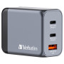 Зарядний пристрій Verbatim GaN 65 W 3 ports (2xUSB-C-65 W /USB-A -3.0) (32201)