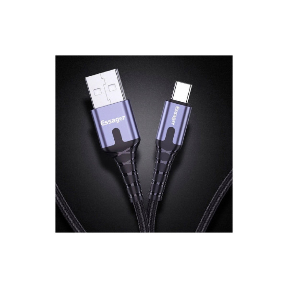 Дата кабель USB 2.0 AM to USB-C 2.0m 3A LED black Essager (EXCT-XGA0G)