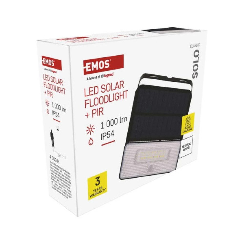 Прожектор EMOS сонячний світлодіодний 1000 лм IP54 4000K PIR (ZG121S)