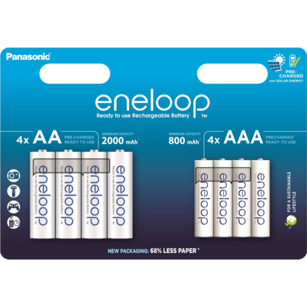 Акумулятор Panasonic AA Eneloop 2000mAh NI-MH * 4 + AAA 800mAh NI-MH * 4 (BK-3MCDE+4MCDE/8CP)