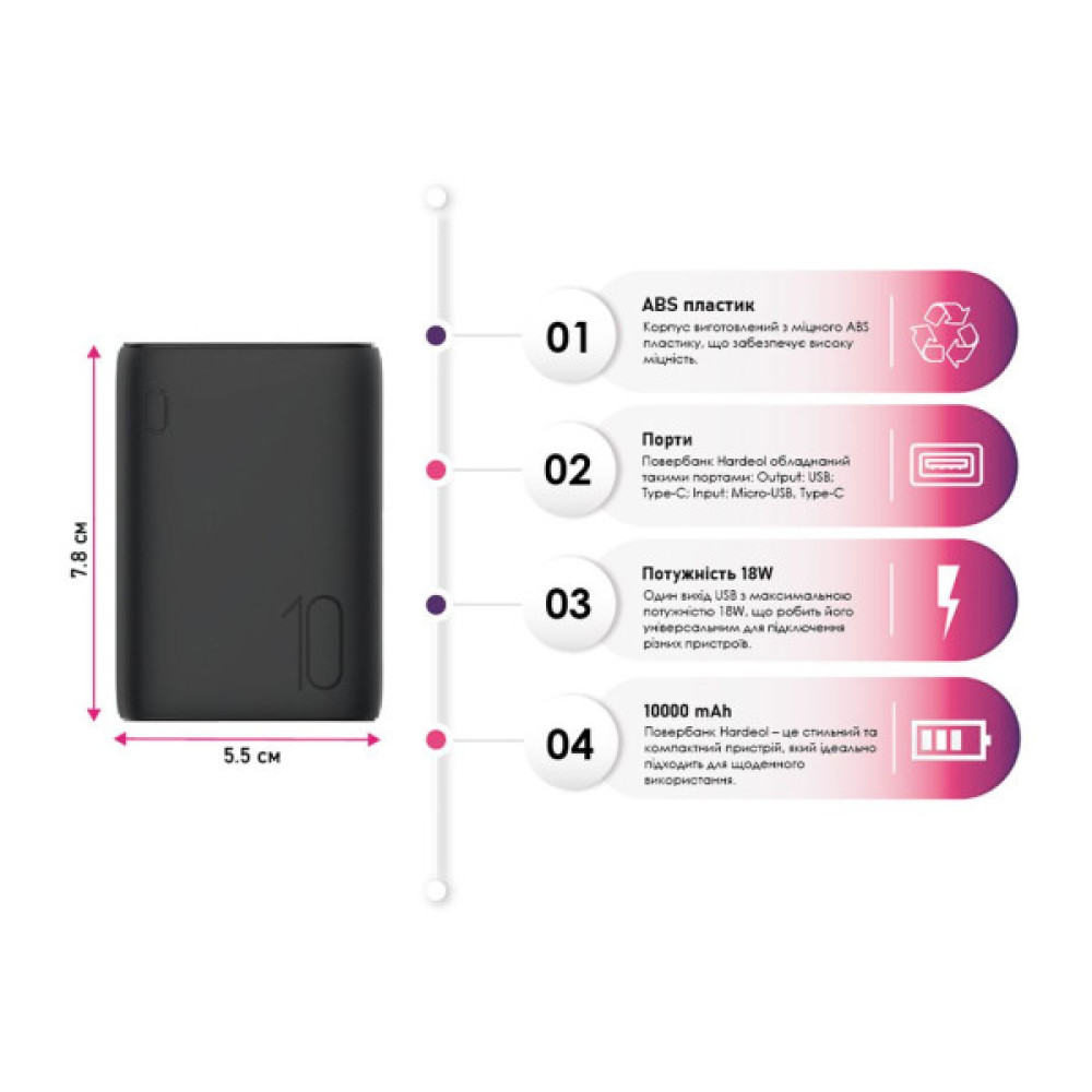 Батарея універсальна TheGeneral 10000mah Hardeol, QC/3.0/18W (40012419-01)