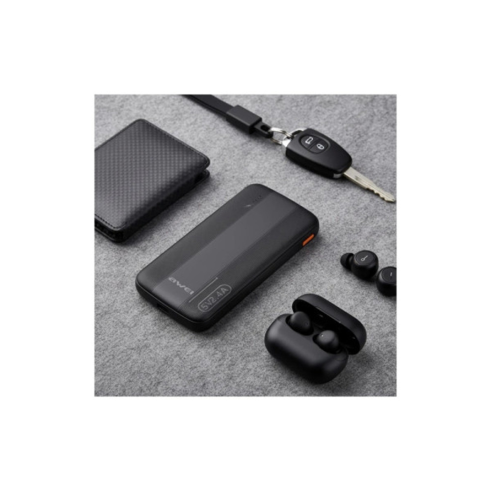 Батарея універсальна AWEI 10000mAh P20K, 12W, Black (6954284009744)