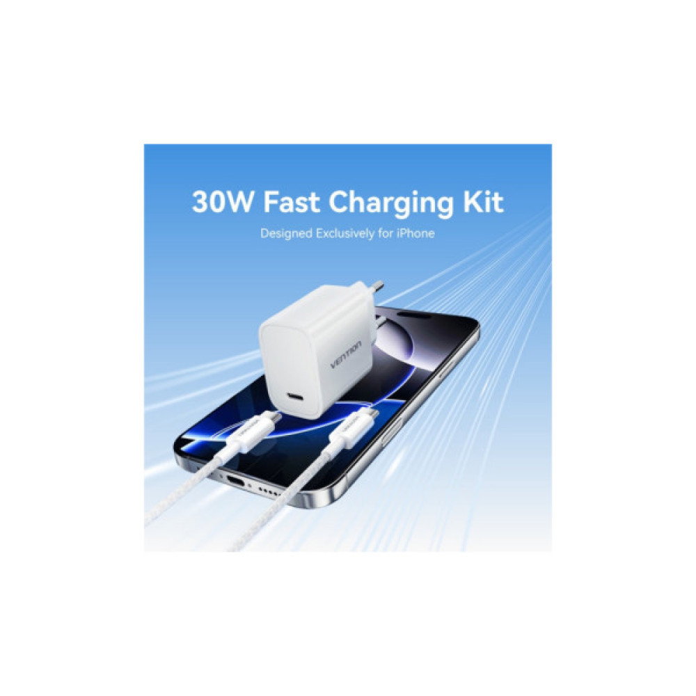 Зарядний пристрій Vention 1xUSB-C PD30W + cable USB-C to USB-C white (G18W0-EU)