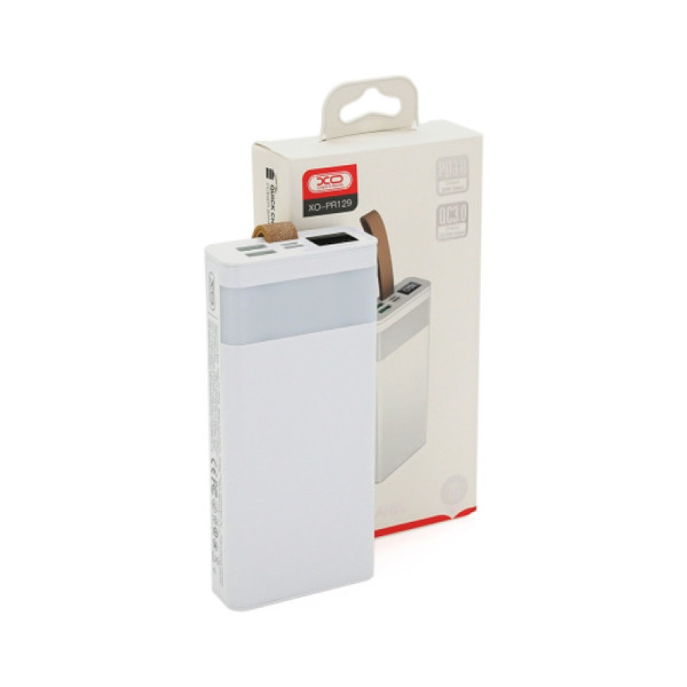 Батарея універсальна XO 20000mAh, PD/20W, QC/22.5W, flashlight, Micro-USB, Type-C, USB-A*2, white (XO-PR129W / 29304)