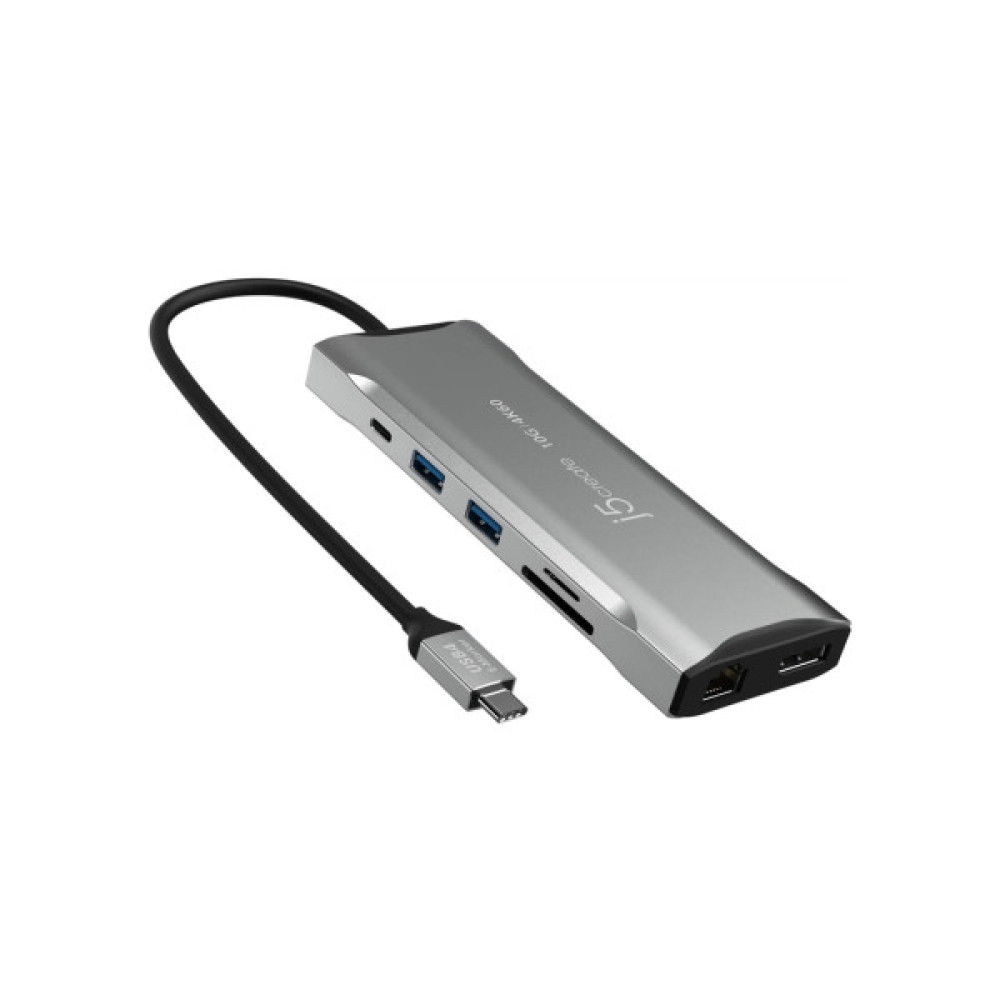 Концентратор J5create USB-C 9-in-1 2xUSB 3.2 + 2xUSB-C PD + 2xHDMI 4K + DisplayPort + SD/TF + RJ45 1000Mbps gray (JCD397-N)