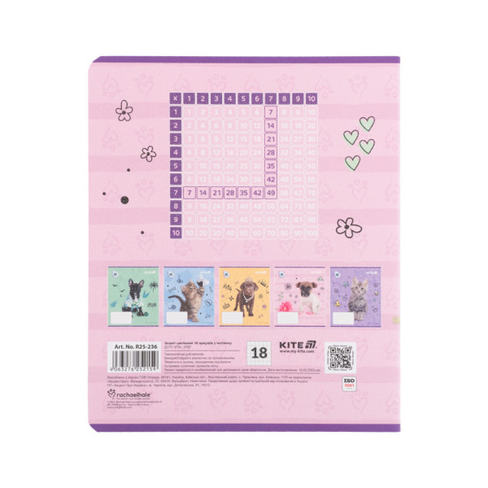 Зошит Kite Rachael Hale, 18 аркушів, клітинка (R25-236)
