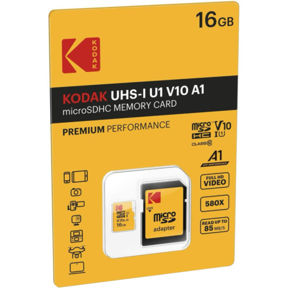Карта пам'яті Kodak 16GB microSDHC class 10 UHS-I (EKMSDM16GHC10J60K)