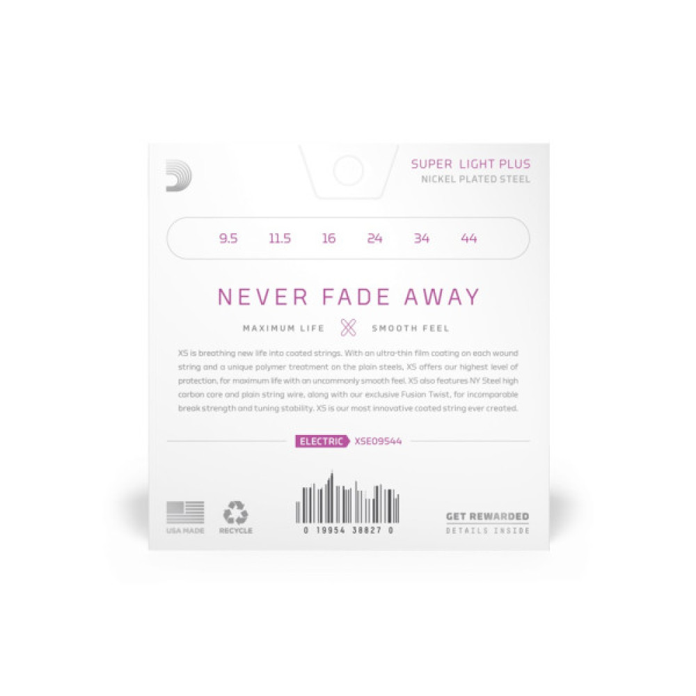 Струни для гітари D'Addario XS Coated Electric Guitar Strings Super Light Plus (9.5-44) (XSE09544)