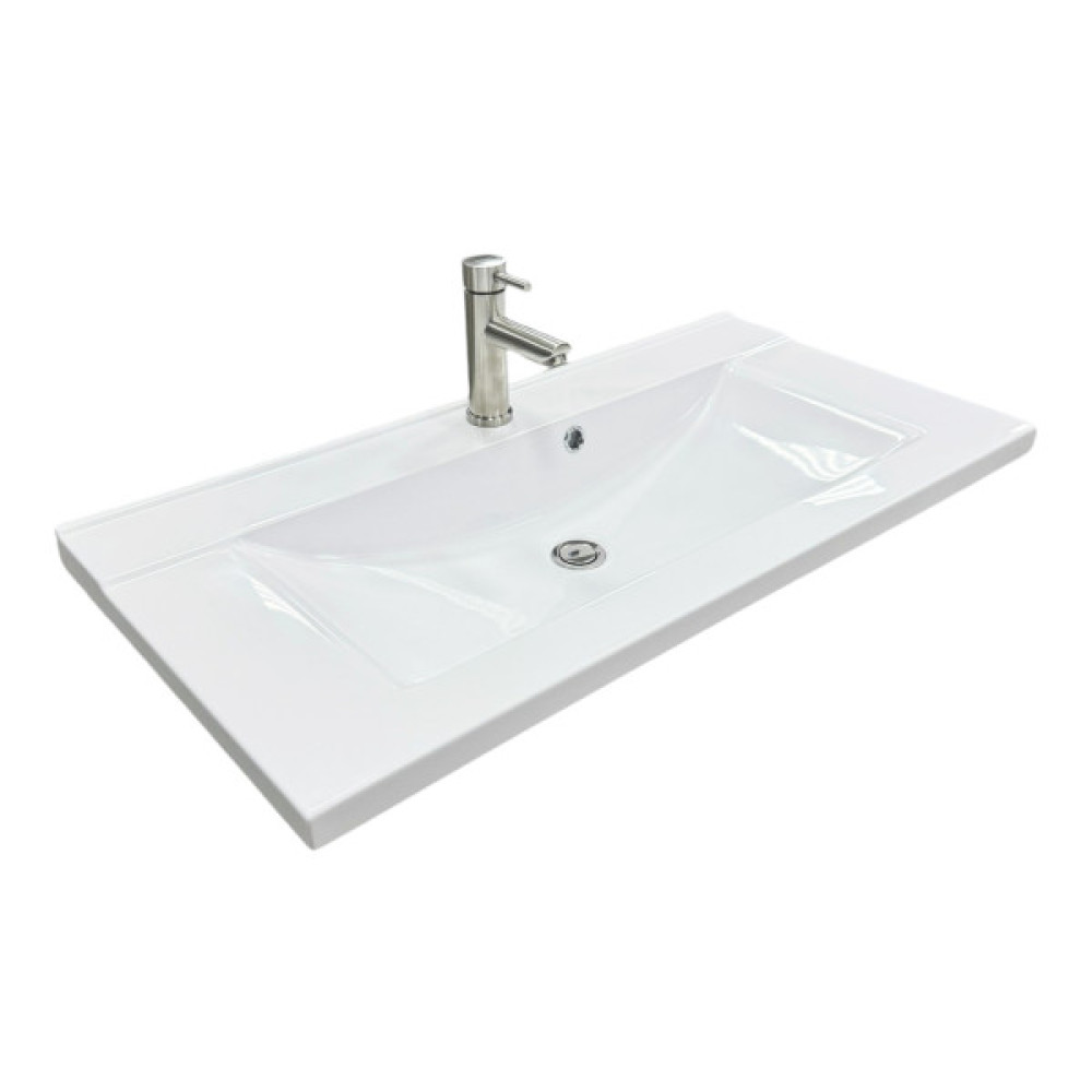 Набір для ванної кімнати, раковина, умивальник Adamant QUANTO 90, штучний камінь, прямокут., з сифоном Click-Clack + змішувач