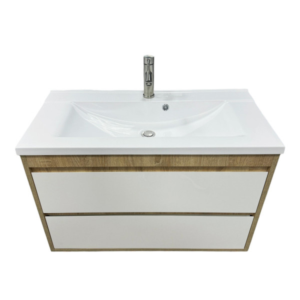 Набір для ванної кімнати, раковина, умивальник Adamant QUANTO 90, штучний камінь, прямокут., з сифоном Click-Clack + змішувач