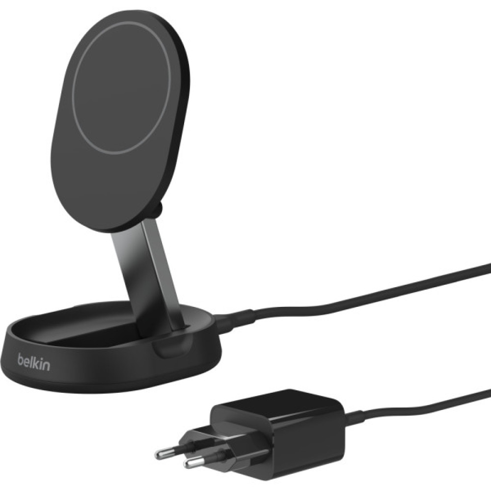 Зарядний пристрій Belkin 15W Magnetic Stand Qi2 20W adapter USB-C black (WIA008VFBK)