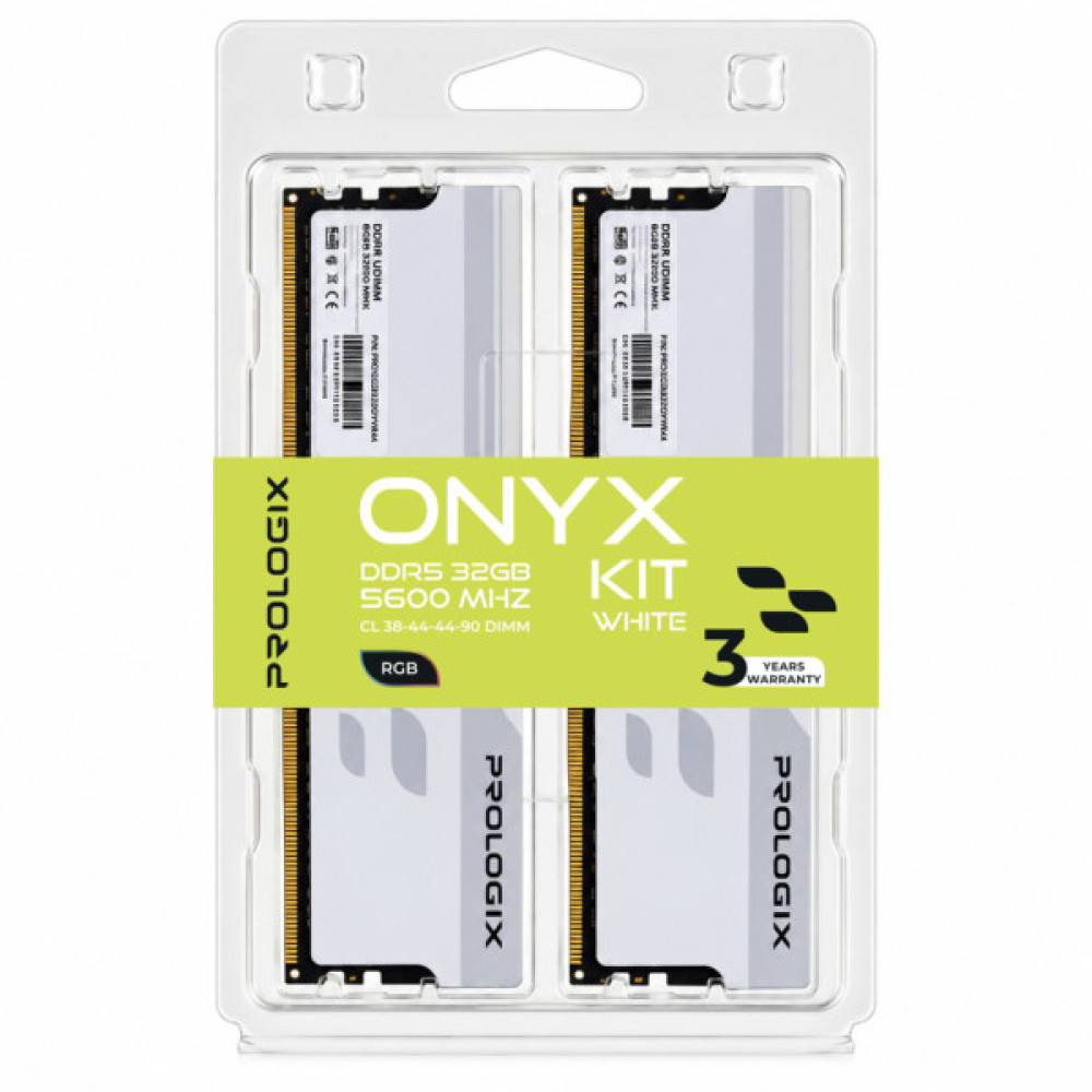 Модуль пам'яті для комп'ютера DDR5 32GB (2x16GB) 5600 MHz Onyx White RGB Prologix (PRO32GB5600YWR5K)