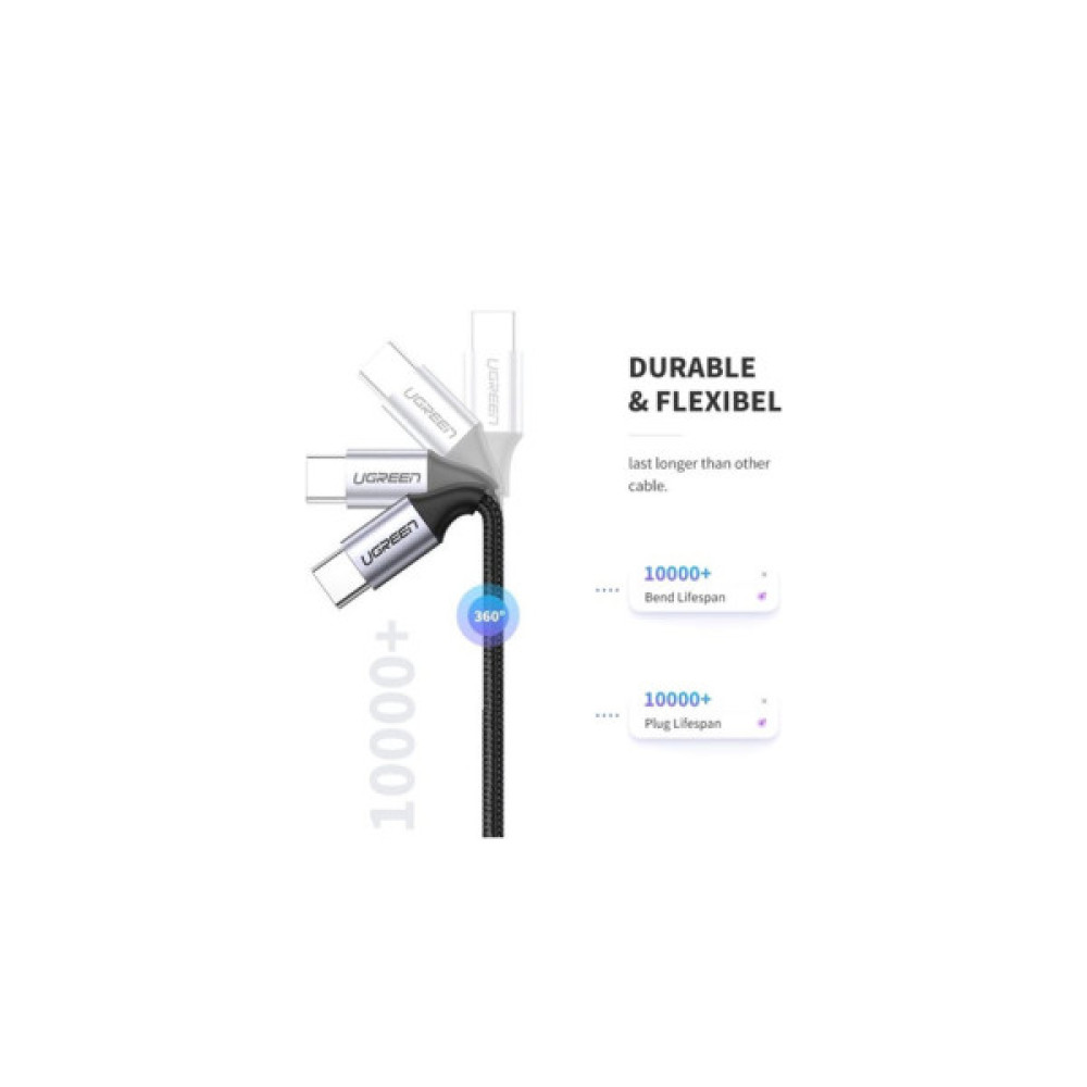 Дата кабель USB-C to USB-C 2.0m 60W 3A PD3.0/QC4.0 480Mbps aluminum braid Ugreen (50152)
