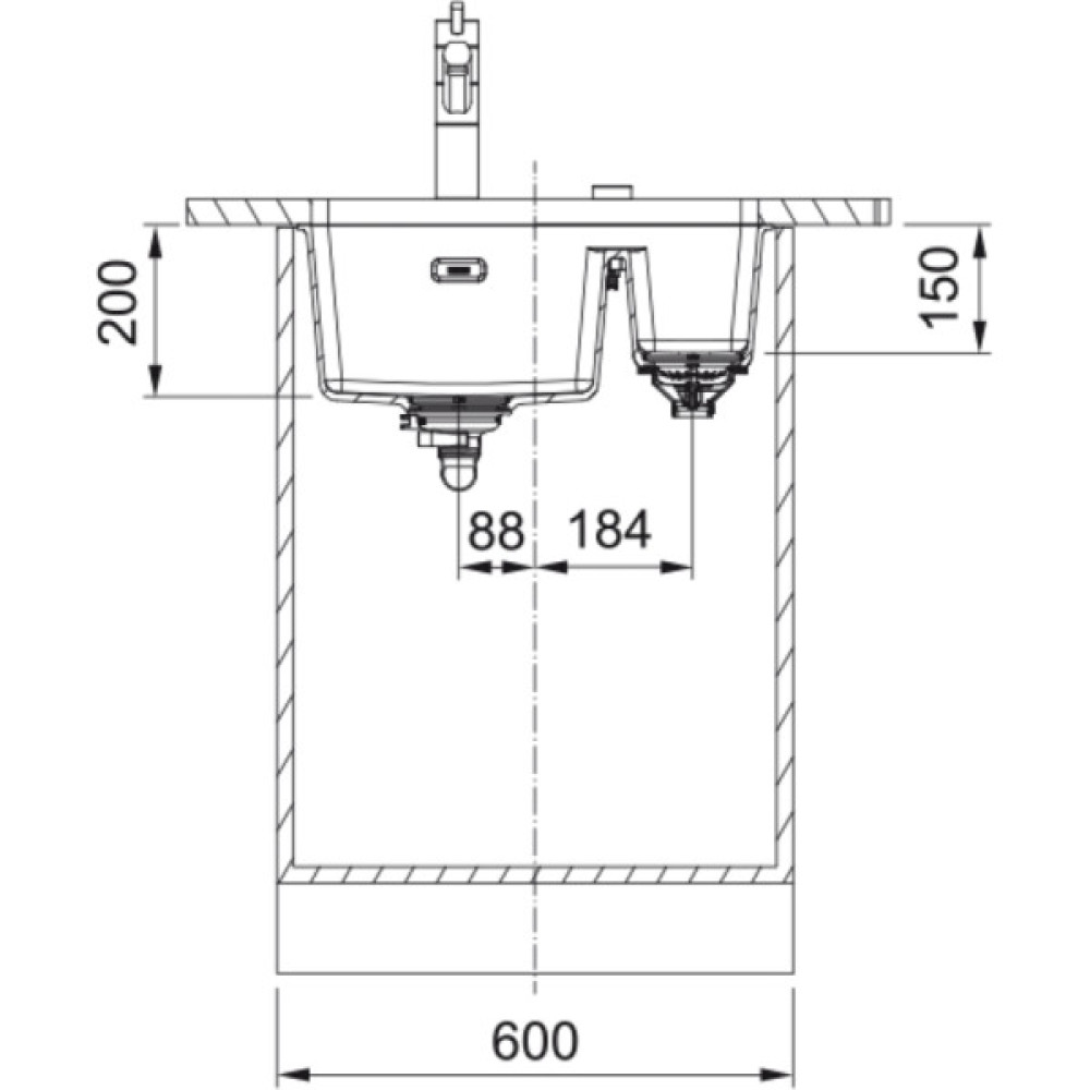 Мийка кухонна Franke Maris, фраграніт, прямокутник, без крила, 553х433х200мм, чаша - 1.5, під стільницю, MRG 160, сірий камінь