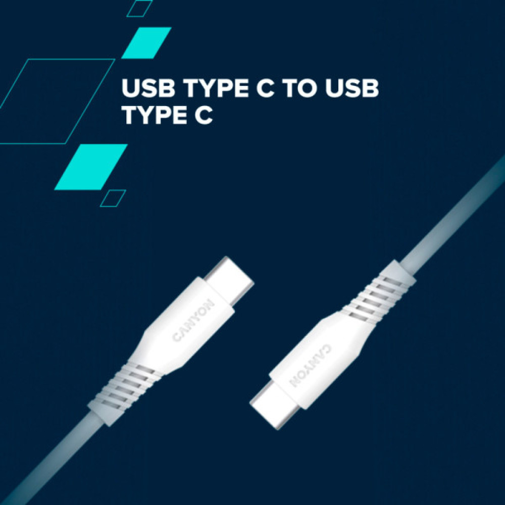 Дата кабель USB-C to USB-C 1.2m CC100SC 100W White Canyon (CNS-CC100SC12W)