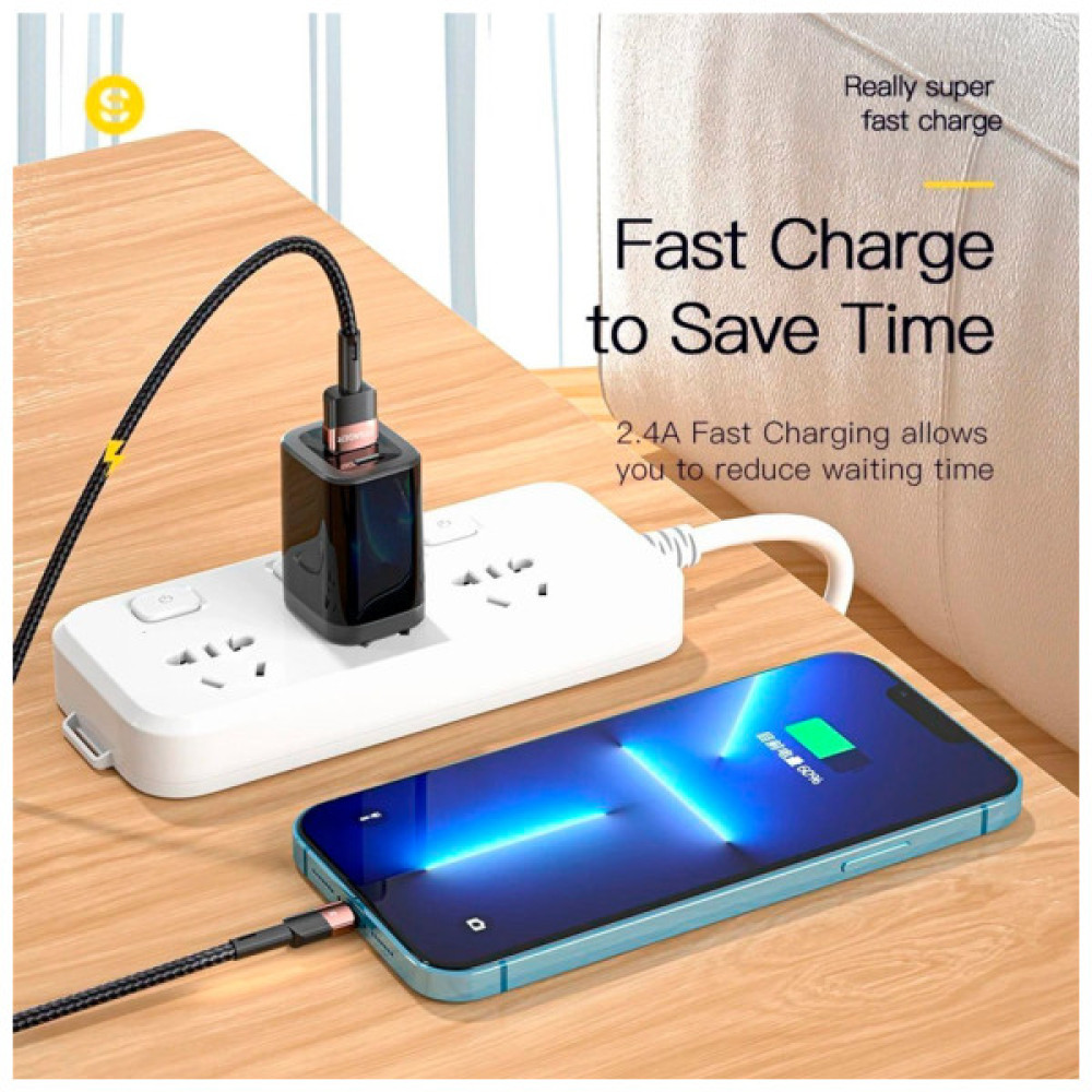 Дата кабель USB 2.0 AM to Lightning 2.0m 2.4A black Essager (EXCL-XCA01)