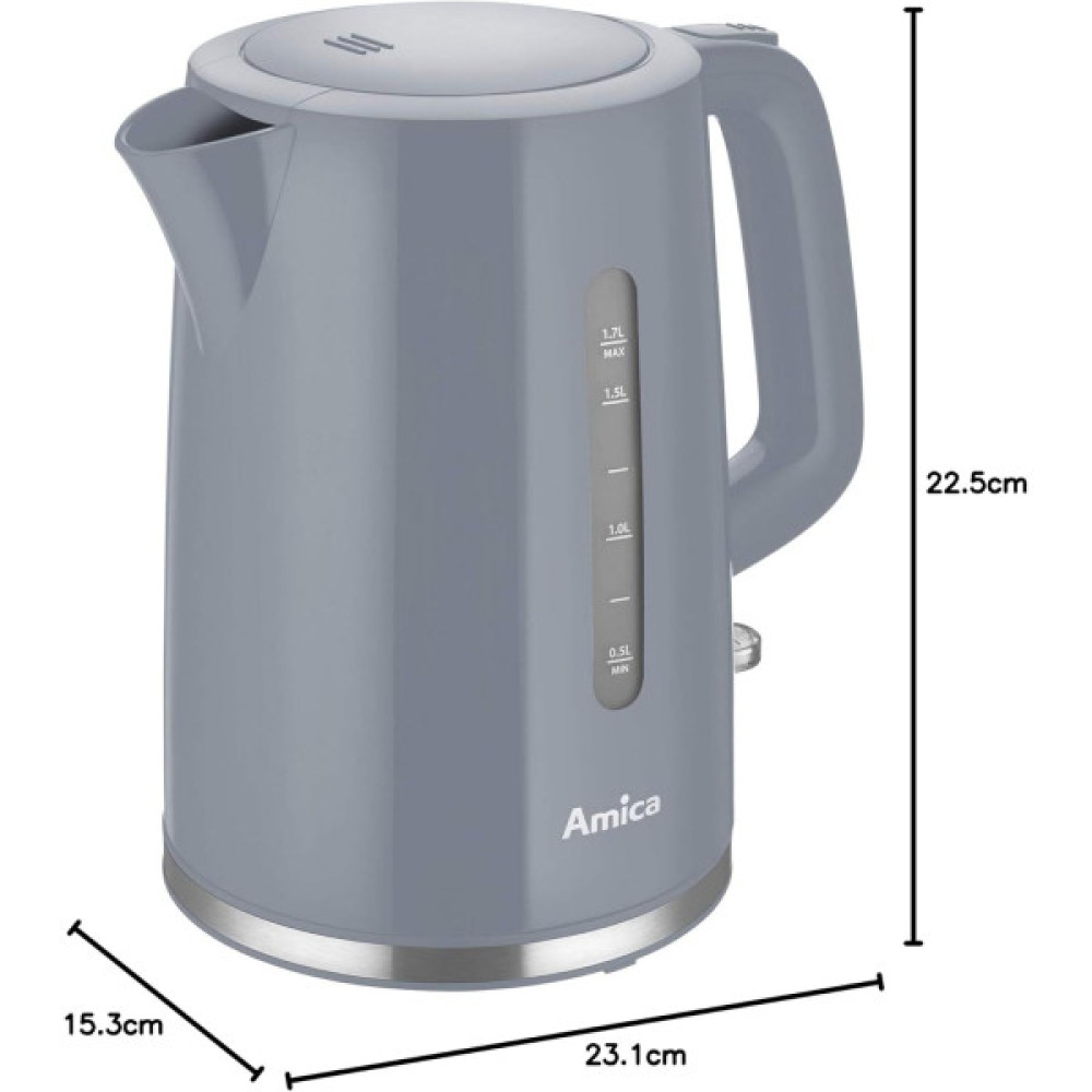 Електрочайник Amica 1.7л, пластик, сірий