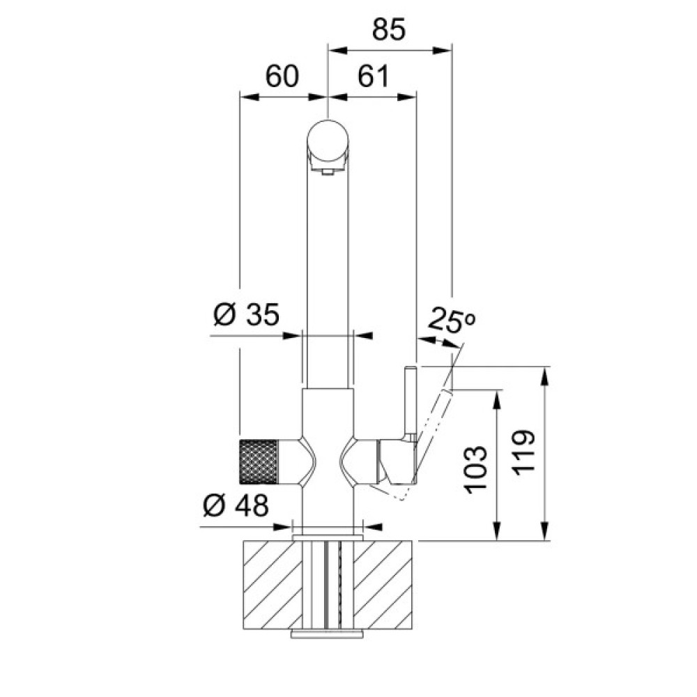 Змішувач для кухні Franke Lina L Clear Water 2.0, довж.виливу - 254 мм, поворотний, 1 важіль , хром