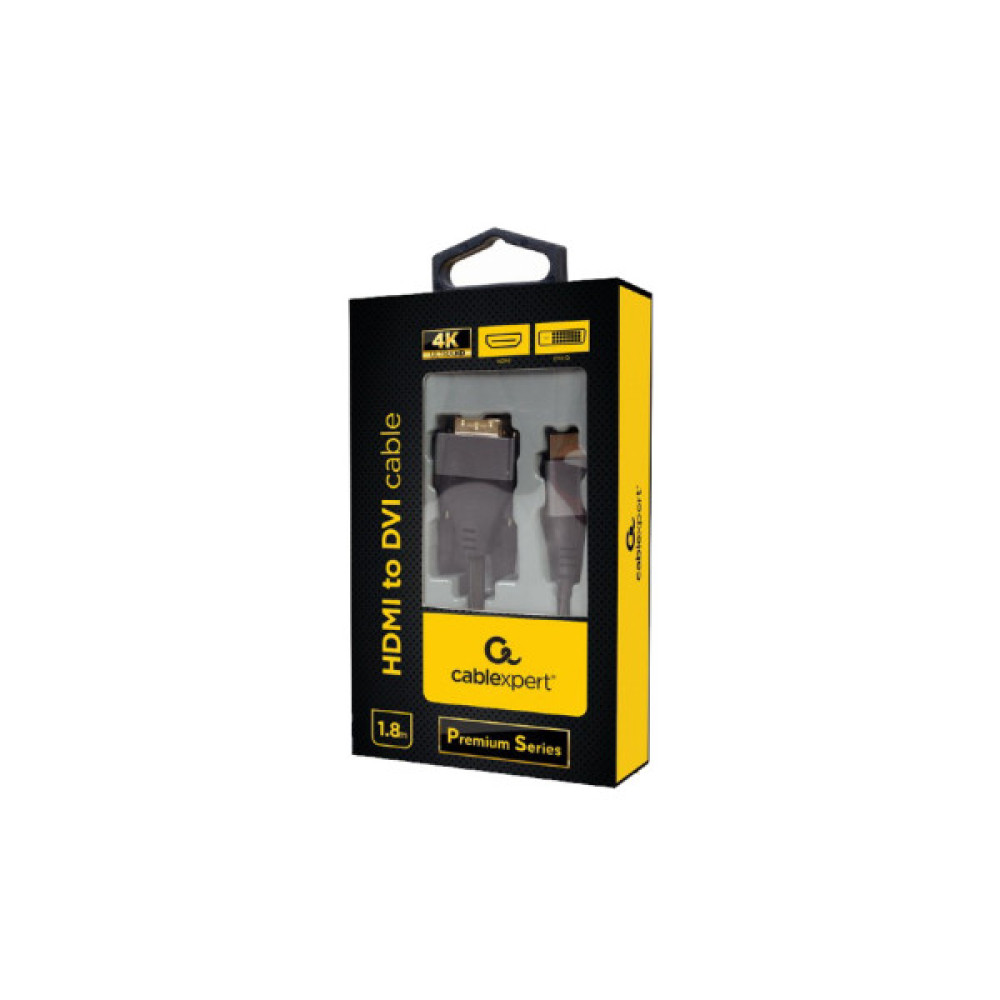 Кабель мультимедійний HDMI M to DVI M 1.8m 4K 30Hz 18+1pin Cablexpert (CC-HDMI-DVI-4K-6)