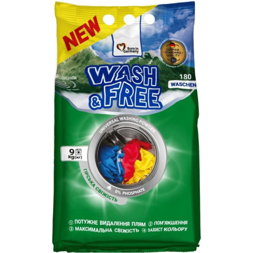 Пральний порошок Wash&Free Universal Гірська свіжість 9 кг (4823128004929)