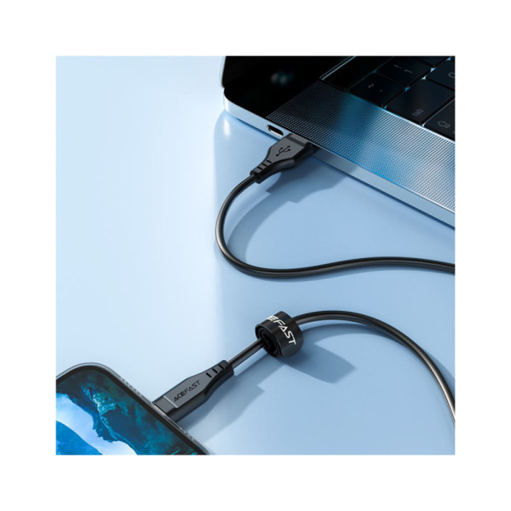 Дата кабель USB 2.0 AM to Lightning 1.2m 2.4A TPE C3-02 Black Acefast (6974316280828)