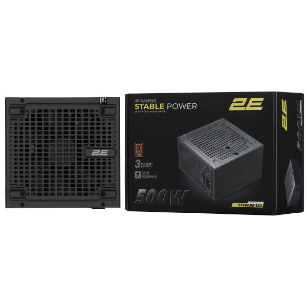 Блок живлення 2E GAMING Stable Power ATX3.1 (500W), >85%, 80+ Bronze, 120мм, 1xMB 24pin(20+4), 2xCPU 8pin(4+4), 3xMolex, 6xSATA, 2xPCIe 8pin(6+2)