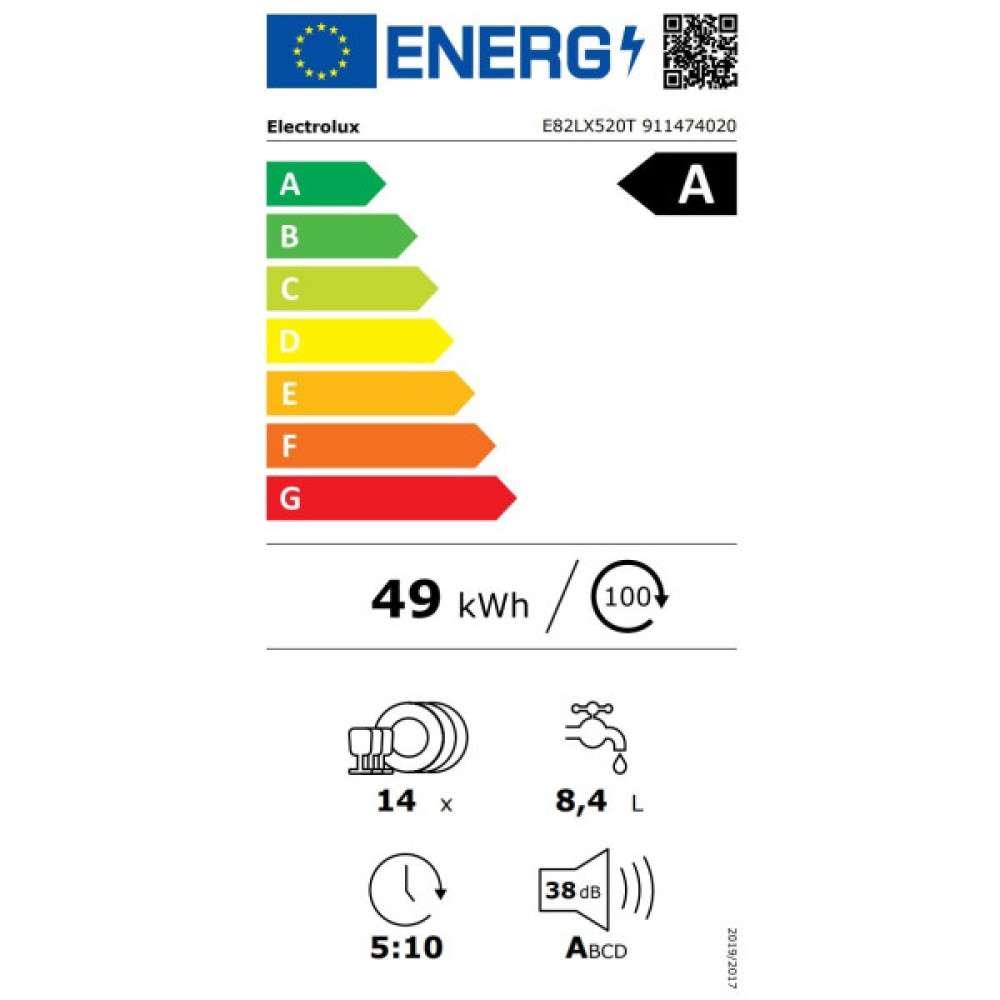 Посудомийна машина Electrolux вбудована, 14компл., А, 60см, дисплей, інвертор, 3й кошик, ComfortLift, чорний