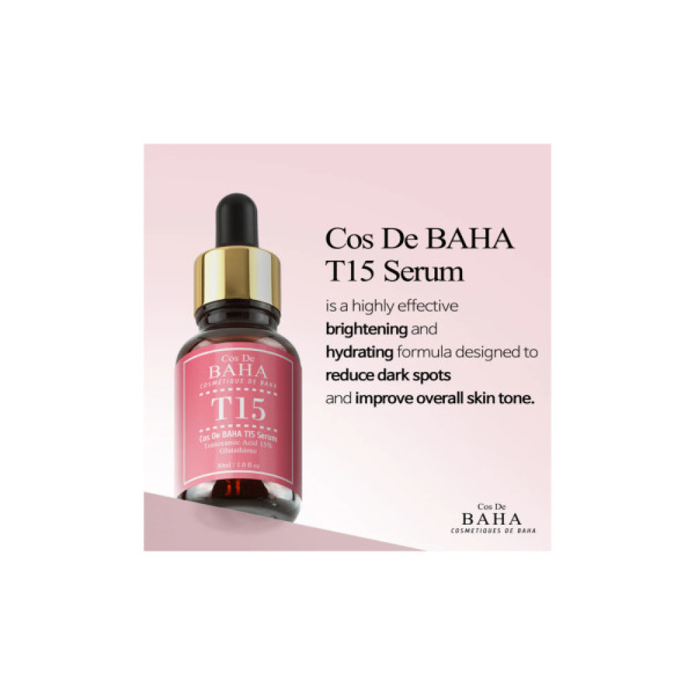 Сироватка для обличчя Cos De BAHA T15 Serum Освітлювальна З транексамовою кислотою 15% і глутатіоном 30 мл (8809240319451)