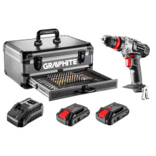 Шурупокрут-дриль акумуляторний GRAPHITE Energy+ 18В 2х2.0А·год 44Нм 0-1250об/хв набір 109шт приладдя кейс 7.35кг