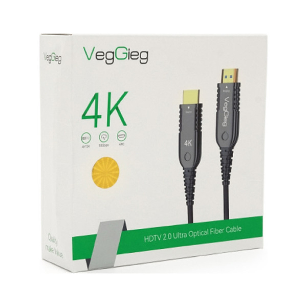 Кабель мультимедійний HDMI M to HDMI M 20.0m V2.0 4K UHD black VEGGIEG (YT-HDMI(M)/(M)HA-20/19719)