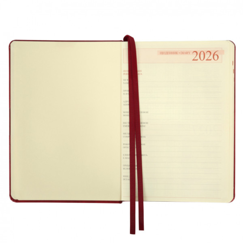 Тижневик Leo planner А5 датований 2026 "Persona", твердий, бордовий, 368 сторінок (252663)