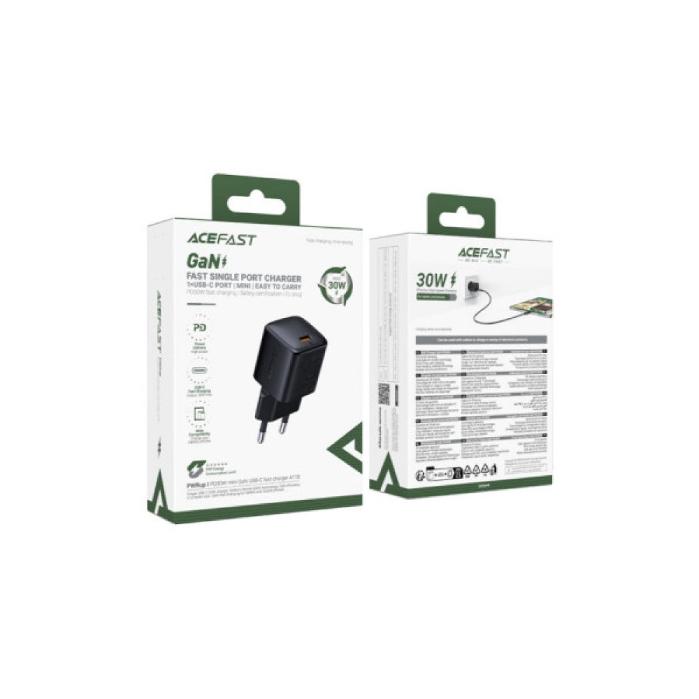 Зарядний пристрій Acefast 1xUSB-C 30W GaN A118 black (6974316284994)