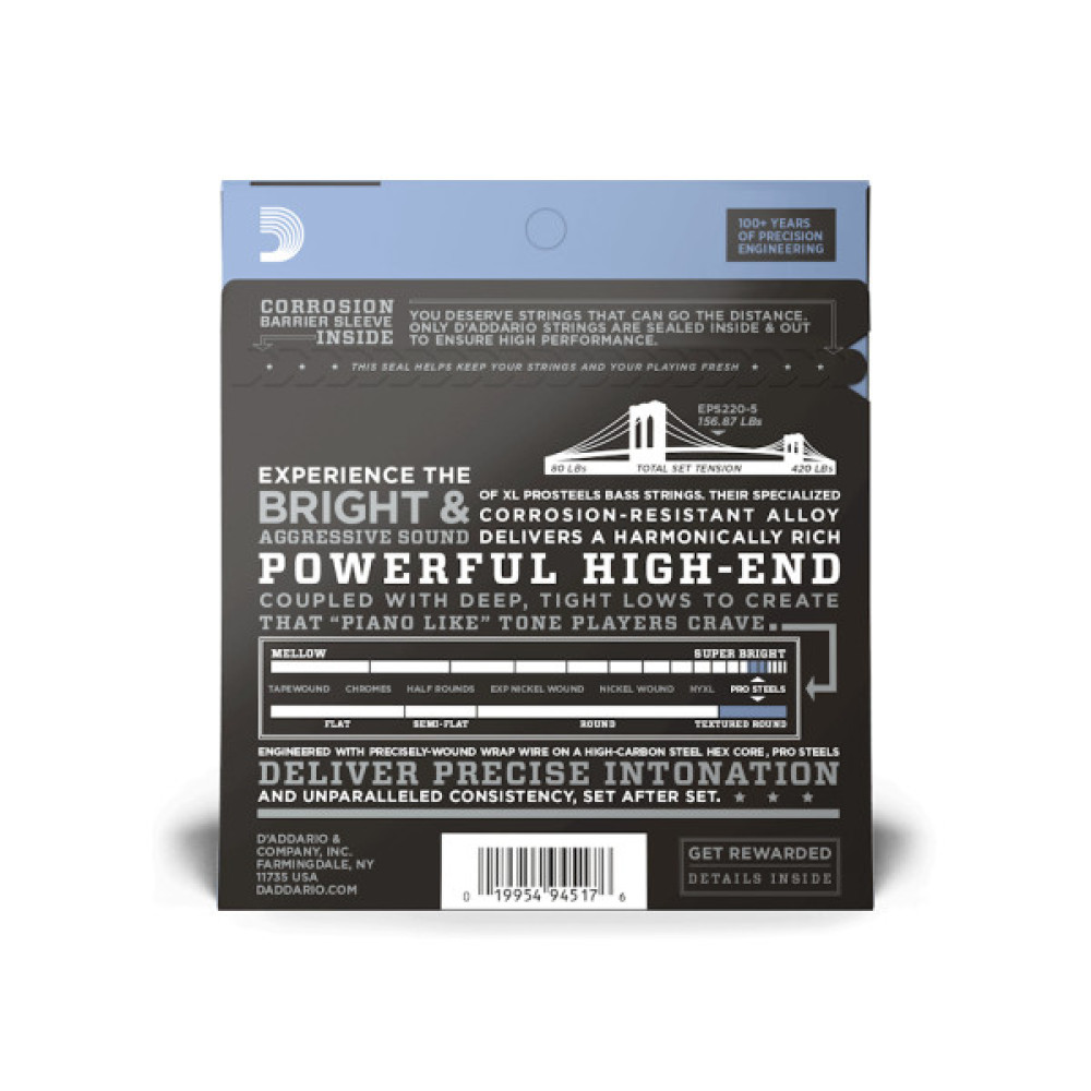 Струни для гітари D'Addario XL ProSteels Bass Super Light 5-String (40-125) (EPS220-5)
