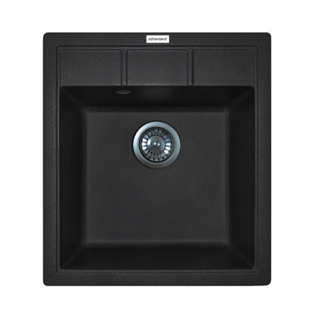 Мийка кухонна Adamant Brick, штучний камінь, квадрат, без крила, 460x515x200мм, чаша - 1, врізна, чорний