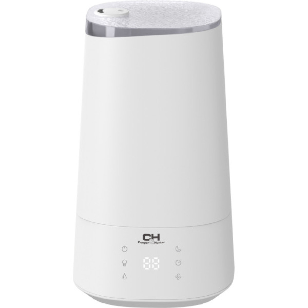 Зволожувач повітря Cooper&Hunter CH-3040TU 40м2, 4л, 300мл/г, ультразвуковий, верхня затока, ел. кер-ння, дисплей, УФ-очистка, підсвічування, авто вимкнення, білий
