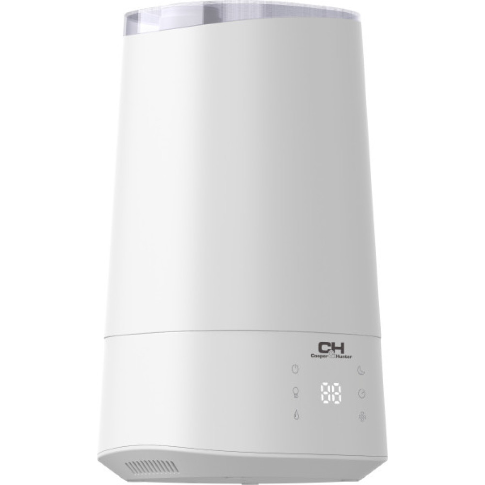 Зволожувач повітря Cooper&Hunter CH-3040TU 40м2, 4л, 300мл/г, ультразвуковий, верхня затока, ел. кер-ння, дисплей, УФ-очистка, підсвічування, авто вимкнення, білий