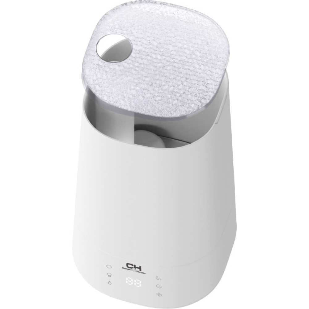 Зволожувач повітря Cooper&Hunter CH-3040TU 40м2, 4л, 300мл/г, ультразвуковий, верхня затока, ел. кер-ння, дисплей, УФ-очистка, підсвічування, авто вимкнення, білий
