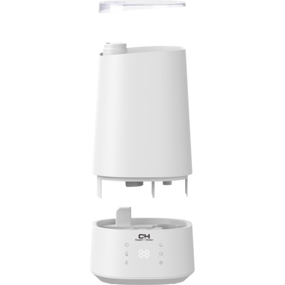 Зволожувач повітря Cooper&Hunter CH-3040TU 40м2, 4л, 300мл/г, ультразвуковий, верхня затока, ел. кер-ння, дисплей, УФ-очистка, підсвічування, авто вимкнення, білий