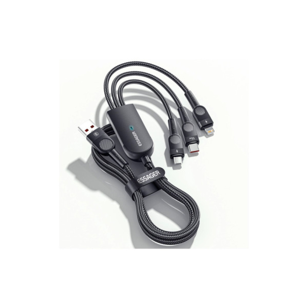 Дата кабель USB 2.0 AM to Lightning + Micro 5P + Type-C 1.2m 66W black Essager (EXCMTL-XJ01)