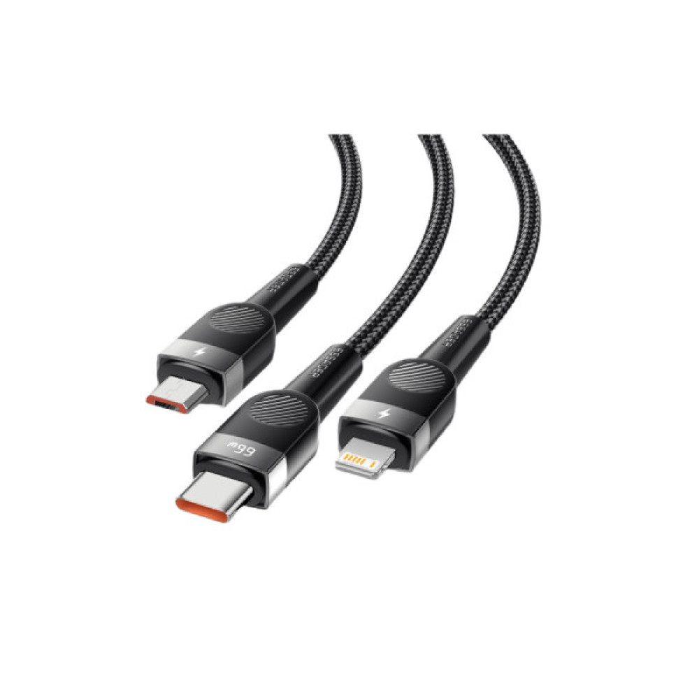 Дата кабель USB 2.0 AM to Lightning + Micro 5P + Type-C 1.2m 66W black Essager (EXCMTL-XJ01)
